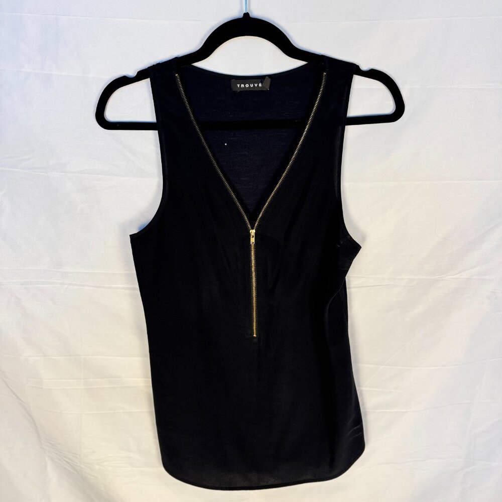 Trouve Black Tank Top with Zipper Accent